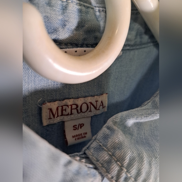 Merona Denim Long Sleeve Half Button Shirt Size Small - Picture 3 of 6